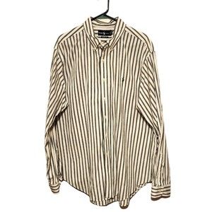 Ralph Lauren Classic Fit Shirt White w/ Blue Green Stripe Mens XXL